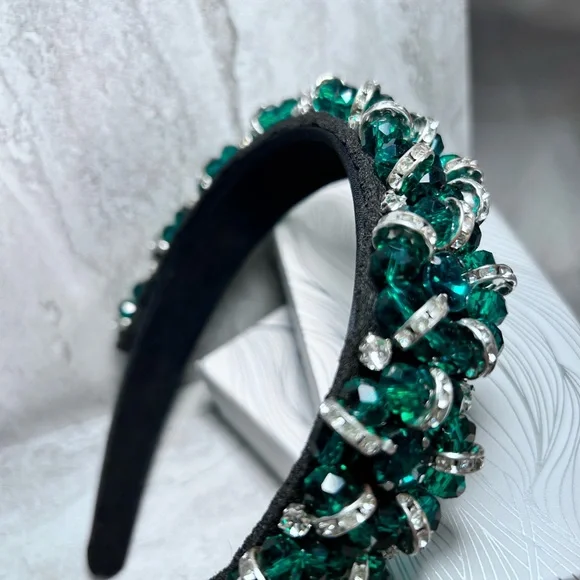New Emerald Green and White Crystal Ladies Headbands - Picture 3 of 3
